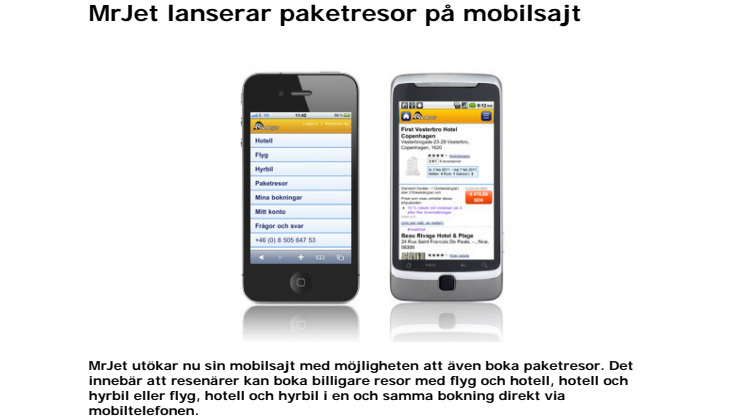 MrJet lanserar paketresor på mobilsajt