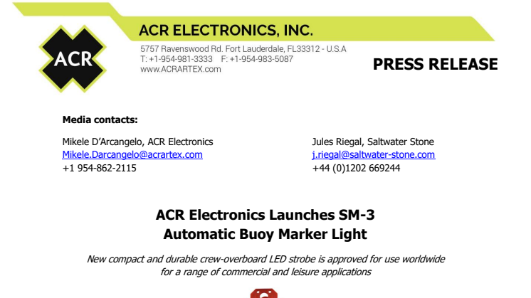 ACR Electronics Launches SM-3 Automatic Buoy Marker Light