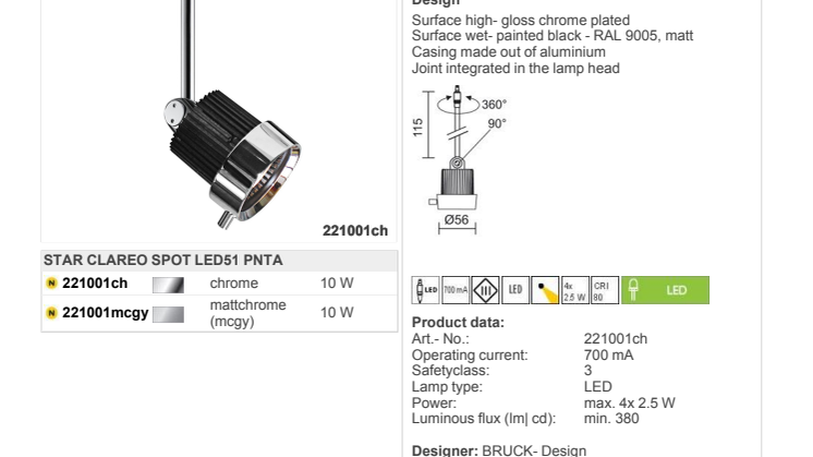 Produktblad Bruck Star Clareo LED51 som pdf.