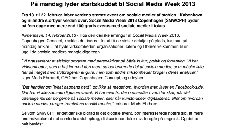 På mandag lyder startskuddet til Social Media Week 2013