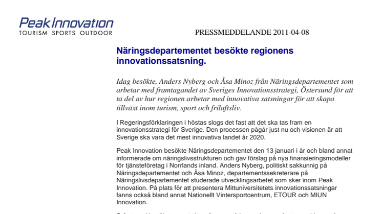 Näringsdepartementet besökte Östersund och regionens innovationssatsning