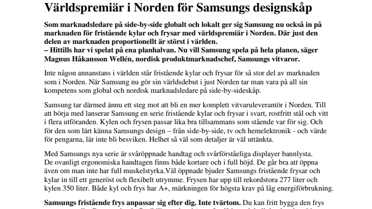 Världspremiär i Norden för Samsungs designskåp
