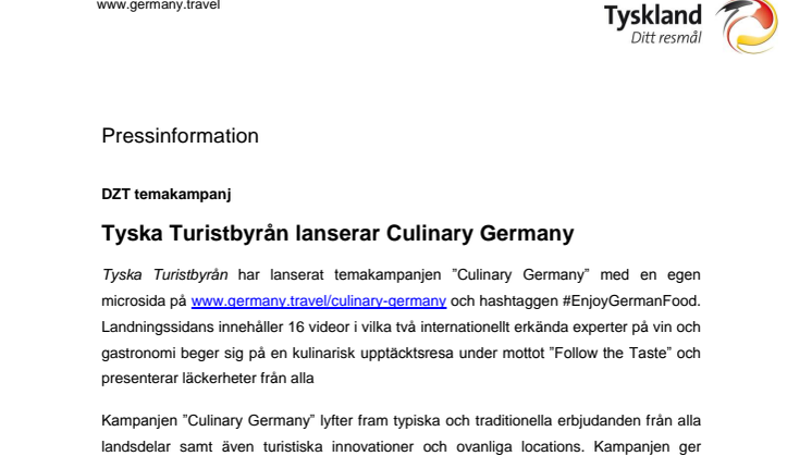 Tyska Turistbyrån lanserar Culinary Germany 
