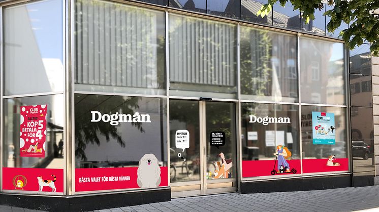 Den nya citybutiken i Trelleborg city kommer ha samma manér som övriga butikers fasader och den röda "Dogmanfärgen"skapar igenkännedom. . 
