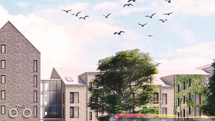 Illustration av "cykelkvarteret" som Kalmarhem vill bygga i Funkabo. Illustration: Tengboms.