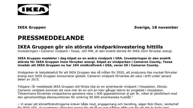 IKEA Gruppen gör sin största vindparkinvestering hittills