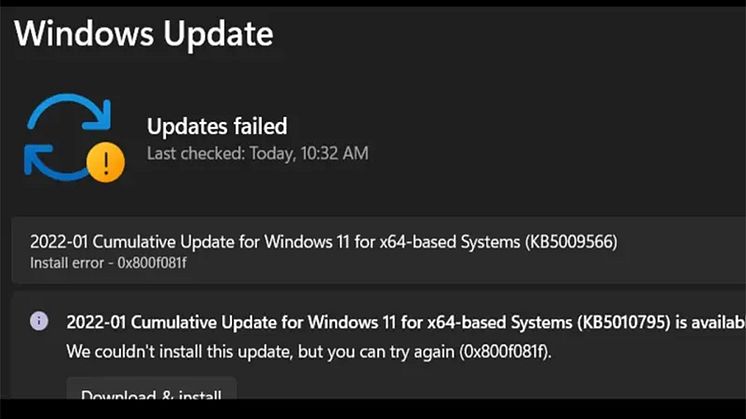 errore di installazione 0x800f081f