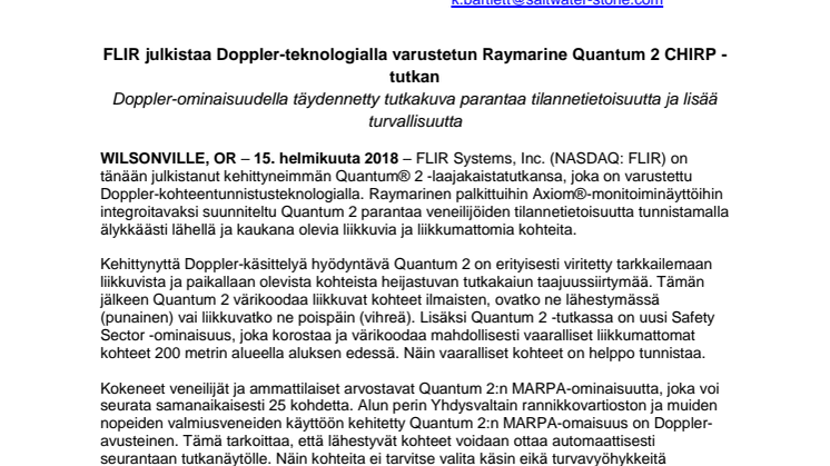 Raymarine: FLIR julkistaa Doppler-teknologialla varustetun Raymarine Quantum 2 CHIRP -tutkan 