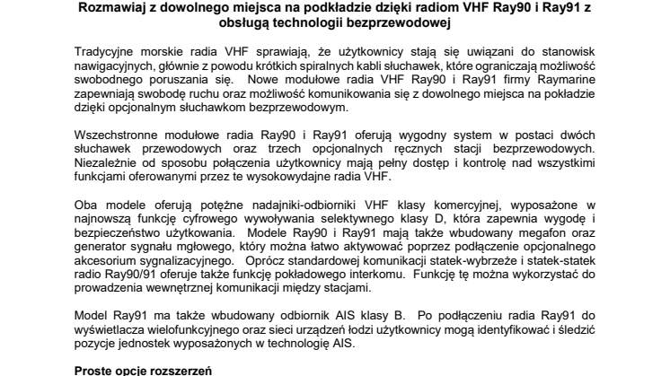 Raymarine: Rozmawiaj z dowolnego miejsca na podkładzie dzięki radiom VHF Ray90 i Ray91 z obsługą technologii bezprzewodowej