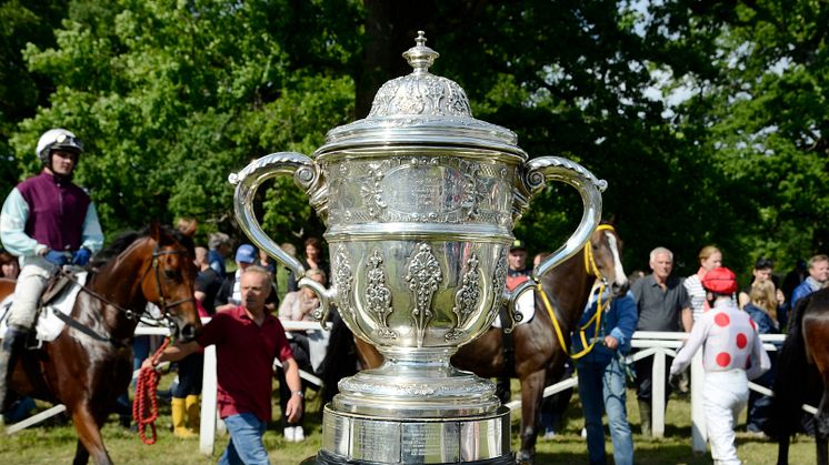 Det pampiga vandringspriset, en silverpjäs på 7,2 kilo,   i Grand National vilket är skänkt av Mrs Mirabel Topham