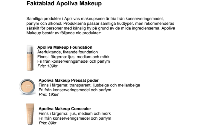 Faktablad Apoteket Apoliva Makeup