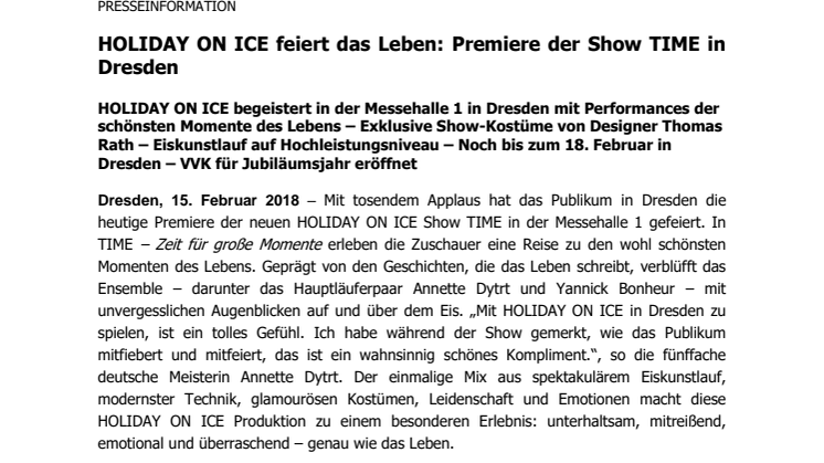 HOLIDAY ON ICE feiert das Leben: Premiere der Show TIME in Dresden