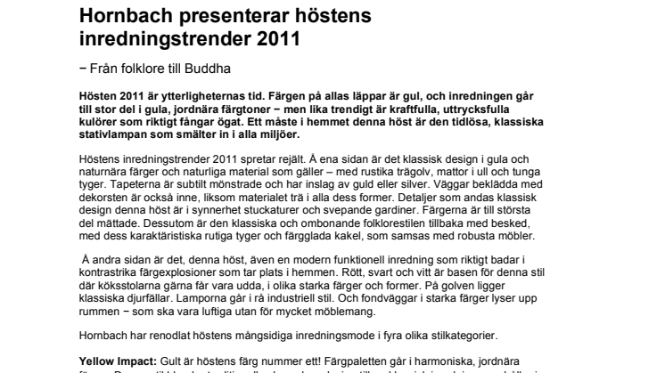 Hornbach presenterar höstens inredningstrender 2011 - Från folklore till Buddha