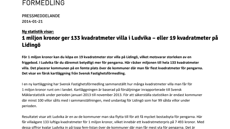 1 miljon kronor ger 133 kvadratmeter villa i Ludvika – eller 19 kvadratmeter på Lidingö