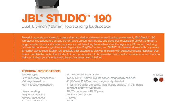Specification sheet - JBL Studio 190 (English) 