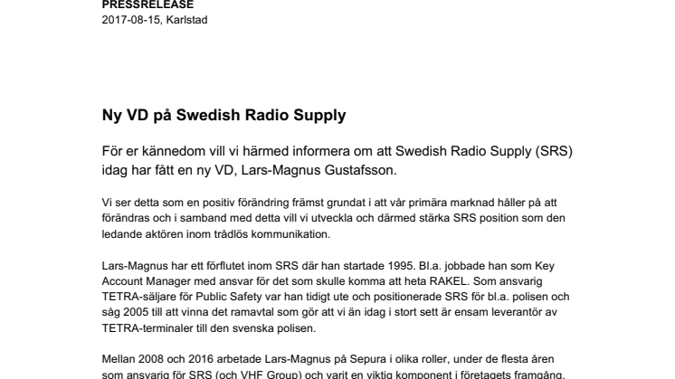 Ny VD på Swedish Radio Supply