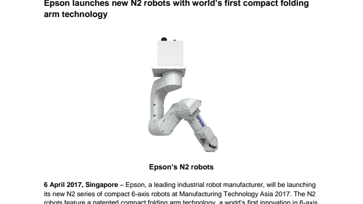 Epson launches new N2 robots with world’s first compact folding arm technology