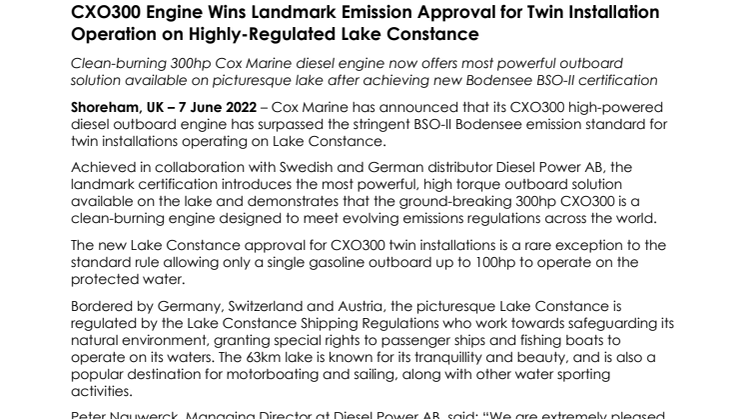 7 June 22 - CXO300 Engine Wins Landmark Lake Constance Emission Approval.pdf