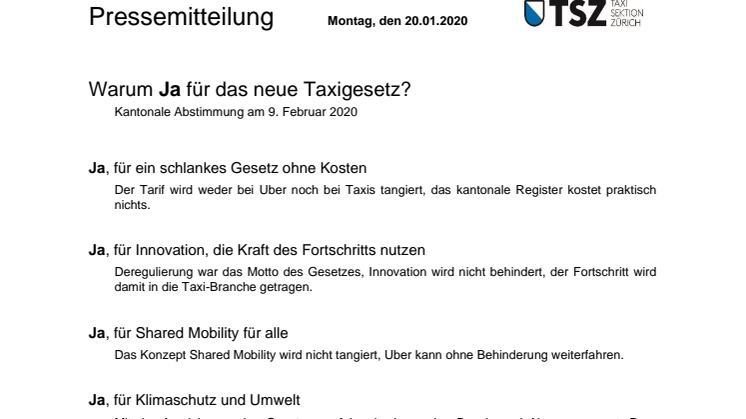 Warum Ja für das neue Taxigesetz? (das neue schalnke).