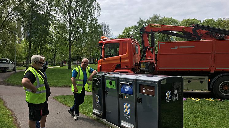 Den nya sorteringsstationen är på plats i Positivparken. Foto: Göteborgs Stad