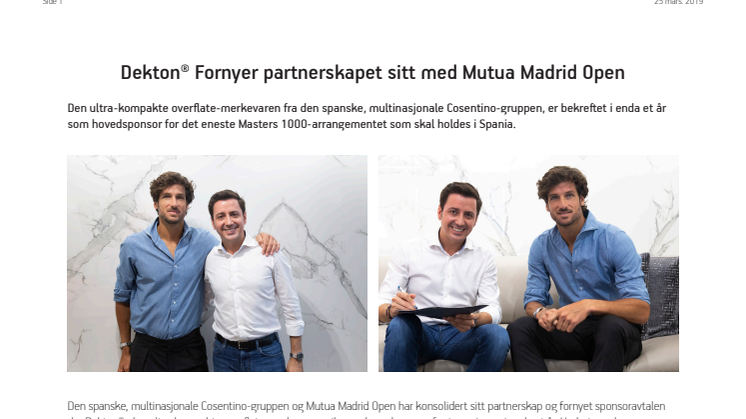Dekton® Fornyer partnerskapet sitt med Mutua Madrid Open