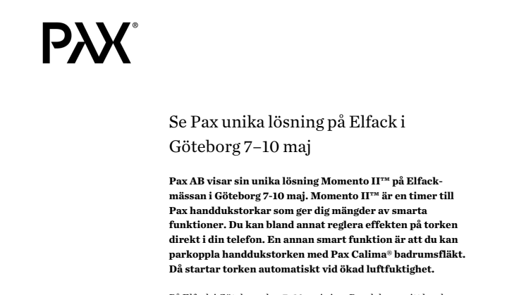 Se Pax unika lösning på Elfack i Göteborg 7–10 maj