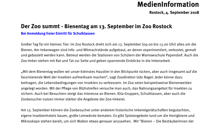 Der Zoo summt - Bienentag am 13. September im Zoo Rostock 