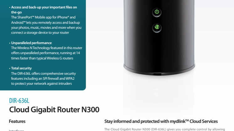 Produktblad, Cloud Gigabit Router N300 (DIR-636L) 