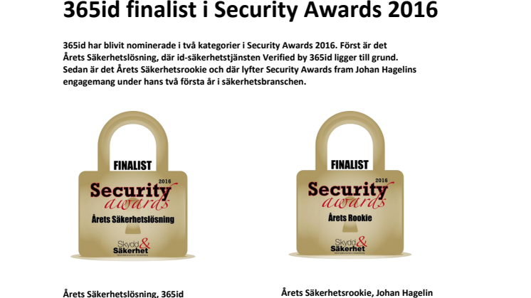 365id finalist i Security Awards 2016