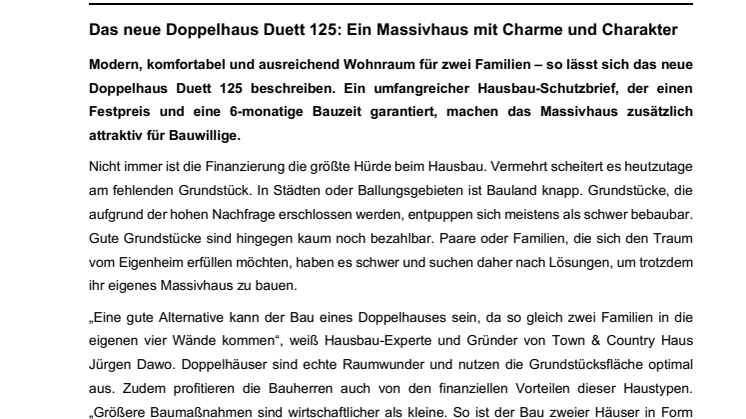 Das neue Doppelhaus Duett 125: Ein Massivhaus mit Charme und Charakter