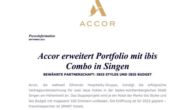 Accor erweitert Portfolio mit ibis Combo in Singen