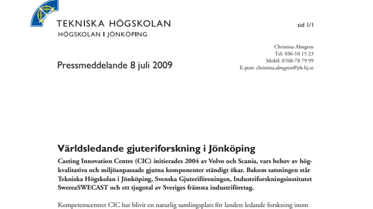 Världsledande gjuteriforskning i Jönköping
