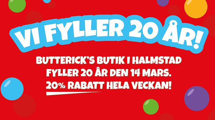 Butterick’s butik i Halmstad fyller 20 år  – firar med 20 procents rabatt hela veckan