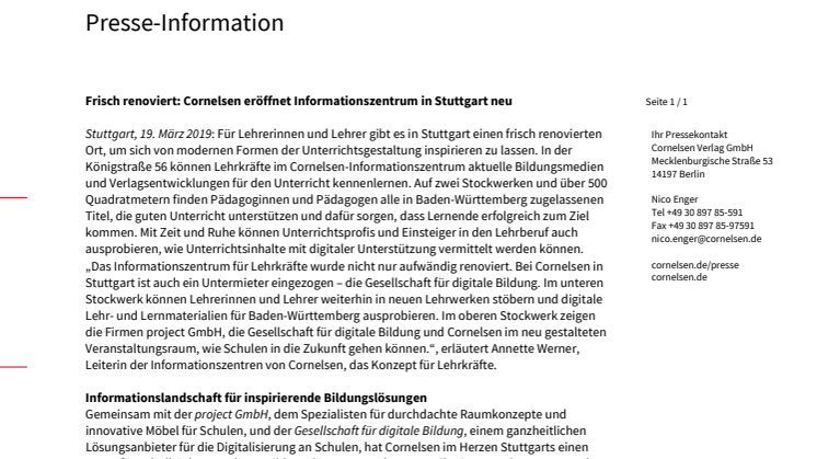 Frisch renoviert: Cornelsen eröffnet Informationszentrum in Stuttgart neu