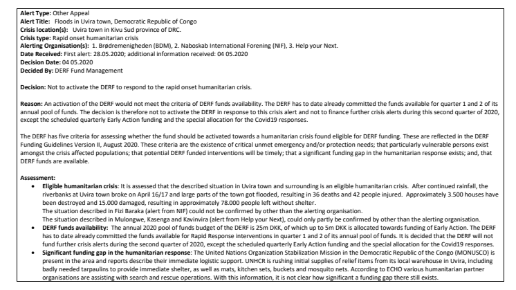 20-009 R0 Floods in Kivu Province (Uvira +Baraka), DRC (Fund Not Activated)