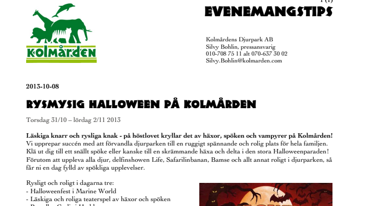 Evenemangstips - Rysmysig Halloween på Kolmården