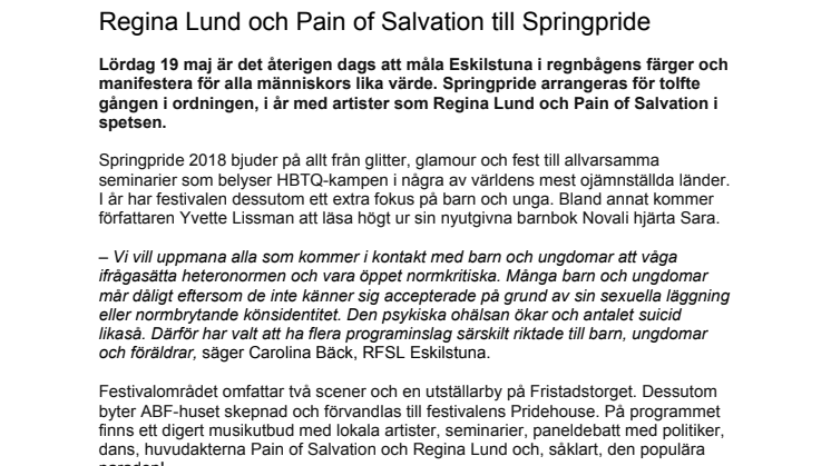 Regina Lund och Pain of Salvation till Springpride