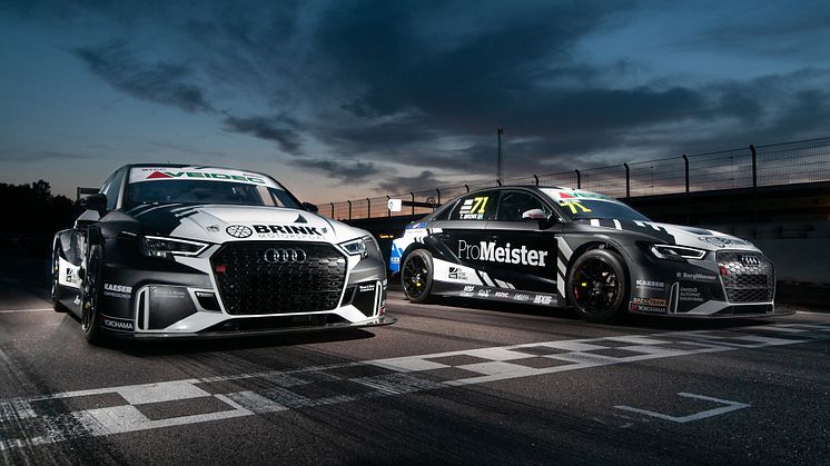 Jessica och teamkompisen Tobias Brinks Audi RS 3 LMS bilar för helgen på Anderstorp. Foto: Brink Motorsport (fria rättigheter att använda bilden)