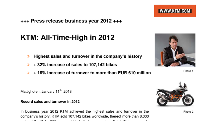 KTM: All-Time-High in 2012