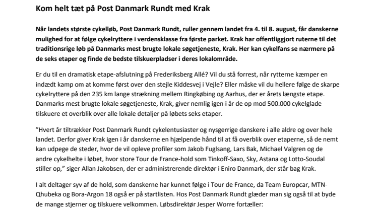 Kom helt tæt på Post Danmark Rundt med Krak