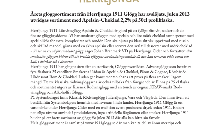 Årets glöggsortiment från Herrljunga 1911 Glögg