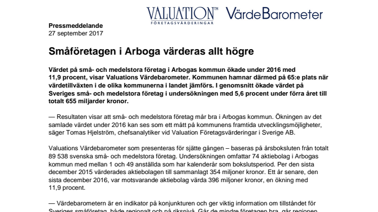 Värdebarometern 2017 Arbogas kommun