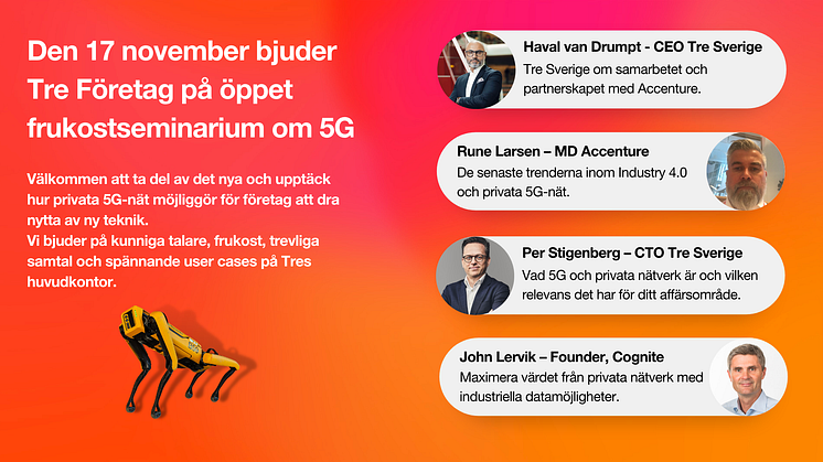 Tre Företag bjuder in till öppet frukostseminarium om 5G 