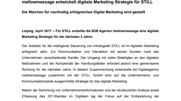 mellowmessage entwickelt digitale Marketing Strategie für STILL
