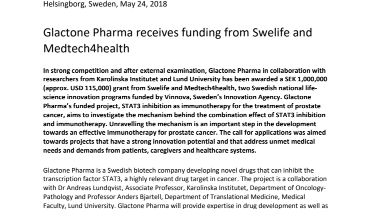 Glactone Pharma receives funding from Swelife and Medtech4health