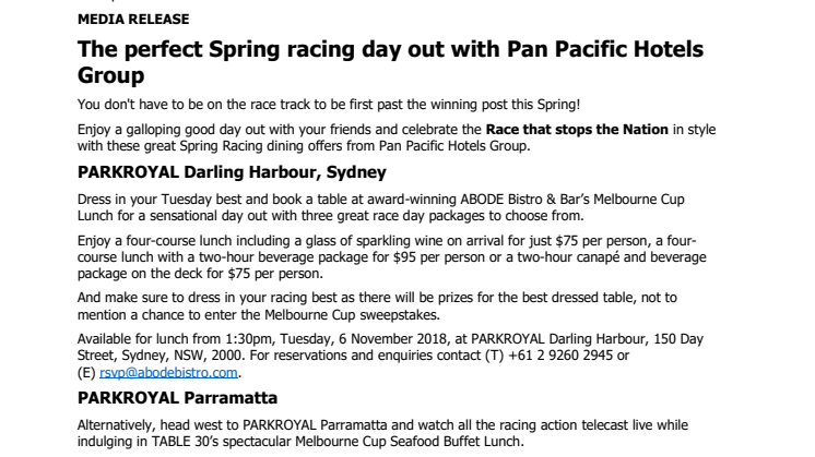 The perfect Spring Racing Day Out with Pan Pacific Hotels Group
