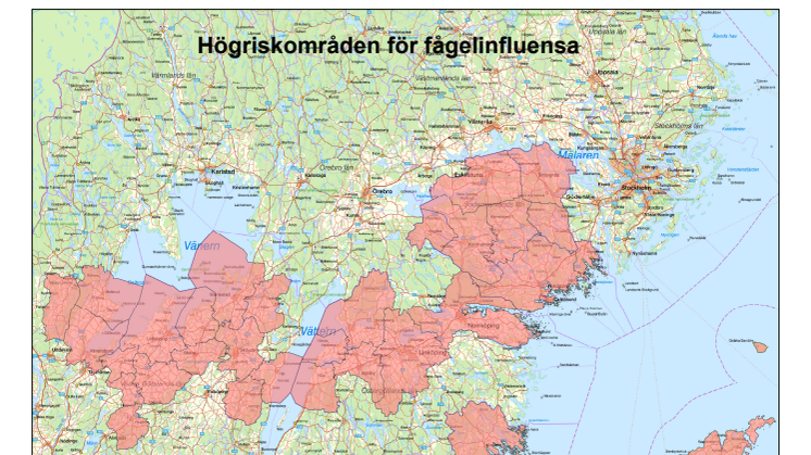 Karta utökat högriskområde fågelinfluensa februari 2024