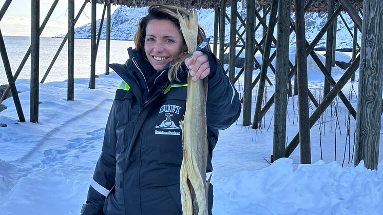 Italias nye tørrfiskambassadør, Marianna Vitale, på Lofottur. FOTO: Sjømatrådet