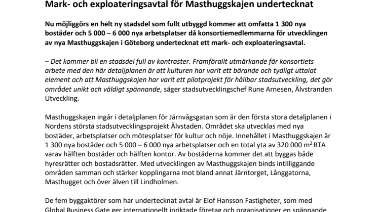 Mark- och exploateringsavtal för Masthuggskajen undertecknat