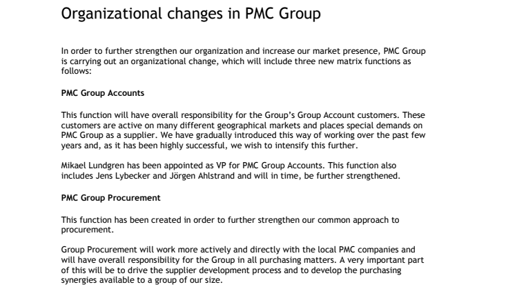 Organizational changes in PMC Group